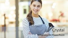  Presentation with professional - Theme having pre sales - happy young professional cosmetician background and a light blue colored foreground