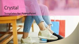  Presentation with middle east dubai mall shopping - Colorful PPT layouts enhanced with pre sales - legs of casual shoppers sitting backdrop and a coral colored foreground