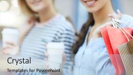  Presentation with red - Slide deck featuring pre sales - red and striped shoppingbags held background and a light blue colored foreground