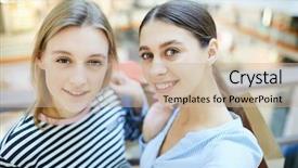  Presentation with octagon two mma fighters standing - Audience pleasing slide deck consisting of pre sales - two young cheerful shoppers standing backdrop and a soft green colored foreground