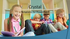  Presentation with classmates - PPT theme enhanced with pre school - cute schoolgirl with exercise-book looking background and a  colored foreground