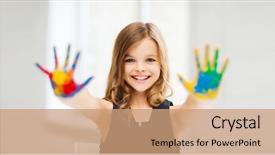  Presentation with colorful finger painted hands - Amazing presentation theme having pre school - girl showing painted hands backdrop and a  colored foreground