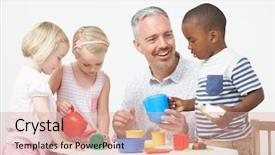  Presentation with tea party - PPT layouts enhanced with pre school children enjoying tea background and a coral colored foreground