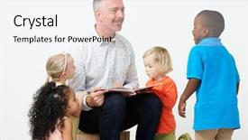  Presentation with children story - Slides enhanced with pre school teacher reading story background and a white colored foreground