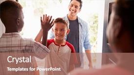  Presentation with sports table tennis two ping - Slide set with pre-teen boys high five background and a coral colored foreground