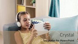  Presentation with child teen - Beautiful theme featuring pre-teen-child-playing-tablet backdrop and a coral colored foreground