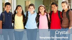  Presentation with children in wheelchairs in school setting - Colorful presentation design enhanced with pre teen children at school backdrop and a teal colored foreground