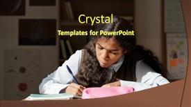  Presentation with writing notes - PPT theme consisting of pre-teen-diligent-schoolgirl-making background and a wine colored foreground