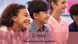  Presentation with kids tee shirt - Slide deck with pre-teen elementary school kids background and a coral colored foreground