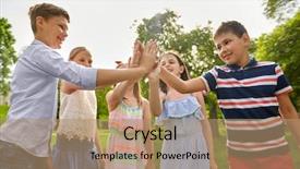  Presentation with happy holidays - Audience pleasing PPT layouts consisting of pre-teen kids making high backdrop and a coral colored foreground