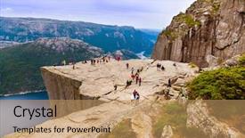  Presentation with preachers - PPT theme with preachers pulpit rock in fjord background and a coral colored foreground