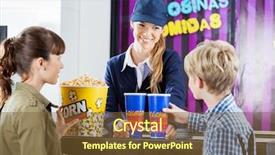  Presentation with popcorn - Amazing presentation design having preadolescence - brother and sister buying popcorn backdrop and a tawny brown colored foreground