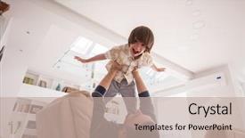  Presentation with fun - Beautiful PPT theme featuring preadolescence - cheerful young boy having fun backdrop and a mint green colored foreground