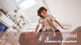  Presentation with little boy - Audience pleasing slide deck consisting of preadolescence - cheerful young boy having fun backdrop and a coral colored foreground