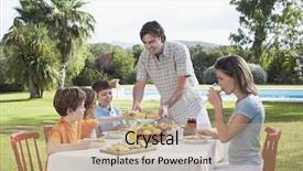  Presentation with breakfast children - Presentation design featuring preadolescence - couple with three children sitting background and a coral colored foreground