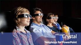  Presentation with movie theater - PPT theme with preadolescence - family with snacks watching 3d background and a ocean colored foreground