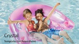  Presentation with swimming pool - Beautiful presentation theme featuring preadolescence - happy preadolescent friends enjoying backdrop and a  colored foreground