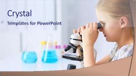  Presentation with life science drug discovery - Beautiful slide deck featuring preadolescence - schoolgirl looking through microscope backdrop and a  colored foreground