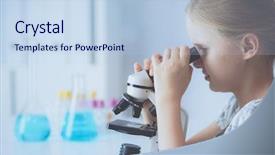  Presentation with microscope - PPT layouts with preadolescence - schoolgirl looking through microscope background and a  colored foreground