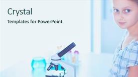  Presentation with microscope - Audience pleasing theme consisting of preadolescence - schoolgirl looking through microscope backdrop and a  colored foreground