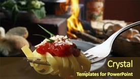  Presentation with macaroni - Cool new slide deck with plates spinning - macaroni wrapped in fork backdrop and a tawny brown colored foreground