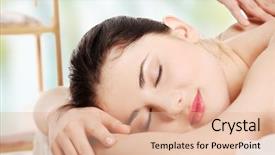  Presentation with relaxing - Presentation having preaty young woman relaxing beeing background and a coral colored foreground