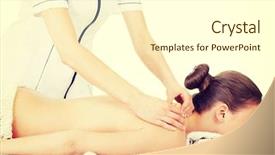  Presentation with relaxing - Slides having preaty young woman relaxing beeing massaged in spa saloon background and a cream colored foreground