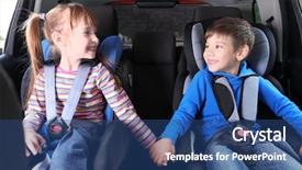  Presentation with children - Presentation design with precaution - cute children with fastened seatbelts background and a ocean colored foreground