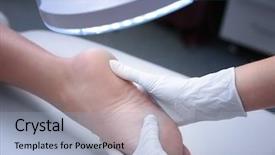  Presentation with clinic - PPT theme consisting of precaution - dermatologist examining foot of patient background and a light blue colored foreground