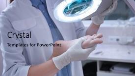  Presentation with clinic - Audience pleasing slide deck consisting of precaution - dermatologist examining foot of patient backdrop and a light blue colored foreground