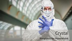  Presentation with hazmat - Beautiful presentation design featuring precaution - man with intense expression wearing backdrop and a light gray colored foreground