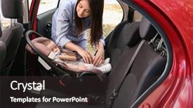  Presentation with child safety - Slides featuring precaution - mother fastening sleeping baby background and a dark gray colored foreground