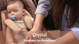  Presentation with sleeping baby - PPT theme featuring precaution - mother fastening sleeping baby background and a coral colored foreground