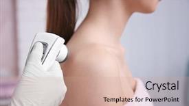  Presentation with clinic - Presentation theme consisting of precaution - woman visiting dermatologist at clinic background and a coral colored foreground