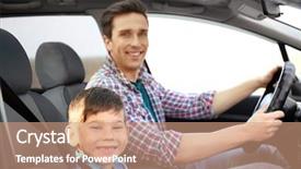  Presentation with car - Cool new PPT theme with precaution - young man and his little backdrop and a coral colored foreground