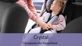  Presentation with car security system - Theme featuring precaution - young woman fastening security belt background and a light blue colored foreground