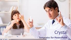  Presentation with ophthalmologist - Slide set featuring precaution - young woman visiting male doctor background and a sky blue colored foreground