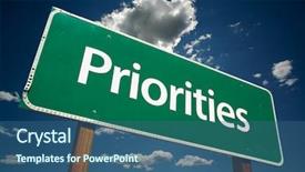  Presentation with highway road sign - Slide deck featuring precedence - priorities road sign with dramatic background and a ocean colored foreground