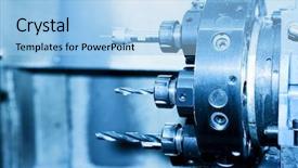  Presentation with drilling machine - Presentation design consisting of precision manufacture - industrial cnc drilling and boring background and a light blue colored foreground