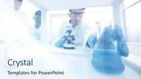  Presentation with precision - Amazing PPT layouts having precision medicine - background image of scientists backdrop and a sky blue colored foreground
