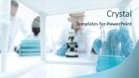  Presentation with precision - Presentation theme having precision medicine - background image of scientists background and a sky blue colored foreground