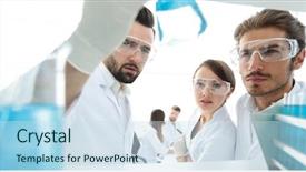  Presentation with solution - PPT layouts enhanced with precision medicine - closeup scientist and assistant studying background and a sky blue colored foreground