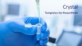  Presentation with lab test - PPT theme with precision medicine - scientist filling test tube science background and a sky blue colored foreground