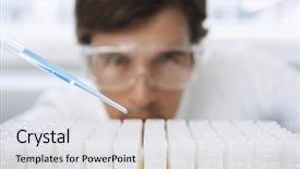  Presentation with laboratory blood test tubes - Beautiful slides featuring precision medicine - young male scientist adding solution backdrop and a light gray colored foreground