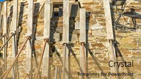  Presentation with old stone age - Audience pleasing slides consisting of preconstruction - reconstruction of old stone houses backdrop and a yellow colored foreground