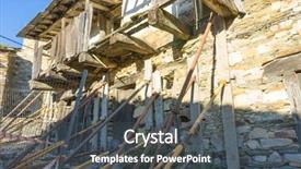  Presentation with old stone age - Cool new PPT theme with preconstruction - reconstruction of old stone houses backdrop and a dark gray colored foreground