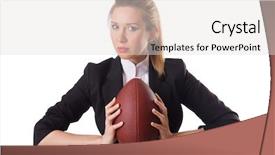  Presentation with rugby - Beautiful slide deck featuring preety office employee with rugby ball isolated on white backdrop and a light gray colored foreground