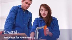  Presentation with pipe leakage - Colorful slide set enhanced with prefabricated structure - craftsman and apprentice cutting backdrop and a  colored foreground