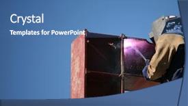  Presentation with welder worker welding and cutting - PPT theme enhanced with prefabricated structure - welder at work outside background and a  colored foreground