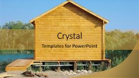  Presentation with blue sky - Presentation theme featuring prefabricated structure - wooden house against blue sky background and a gold colored foreground